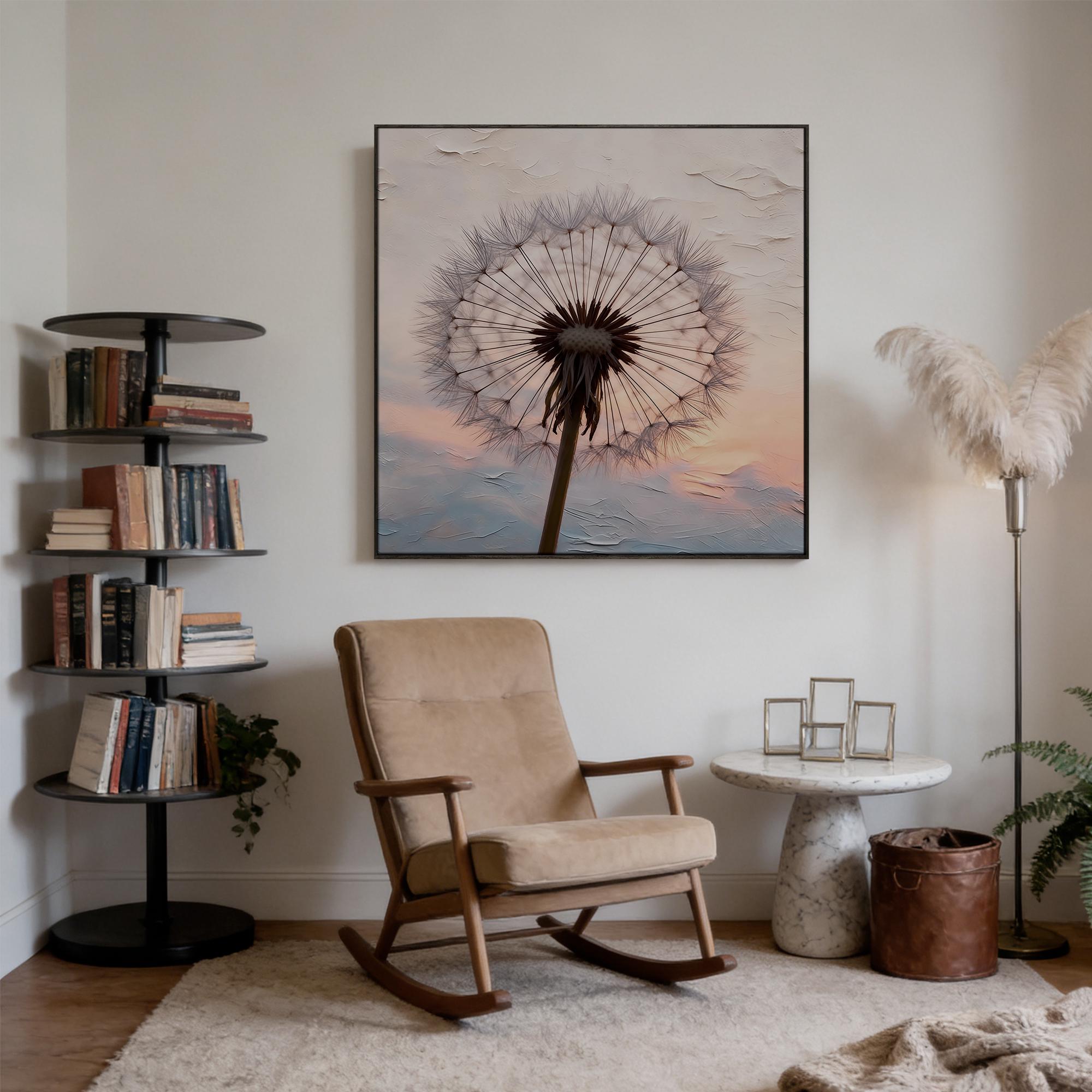 Sunset and elegant dandelions in full bloom