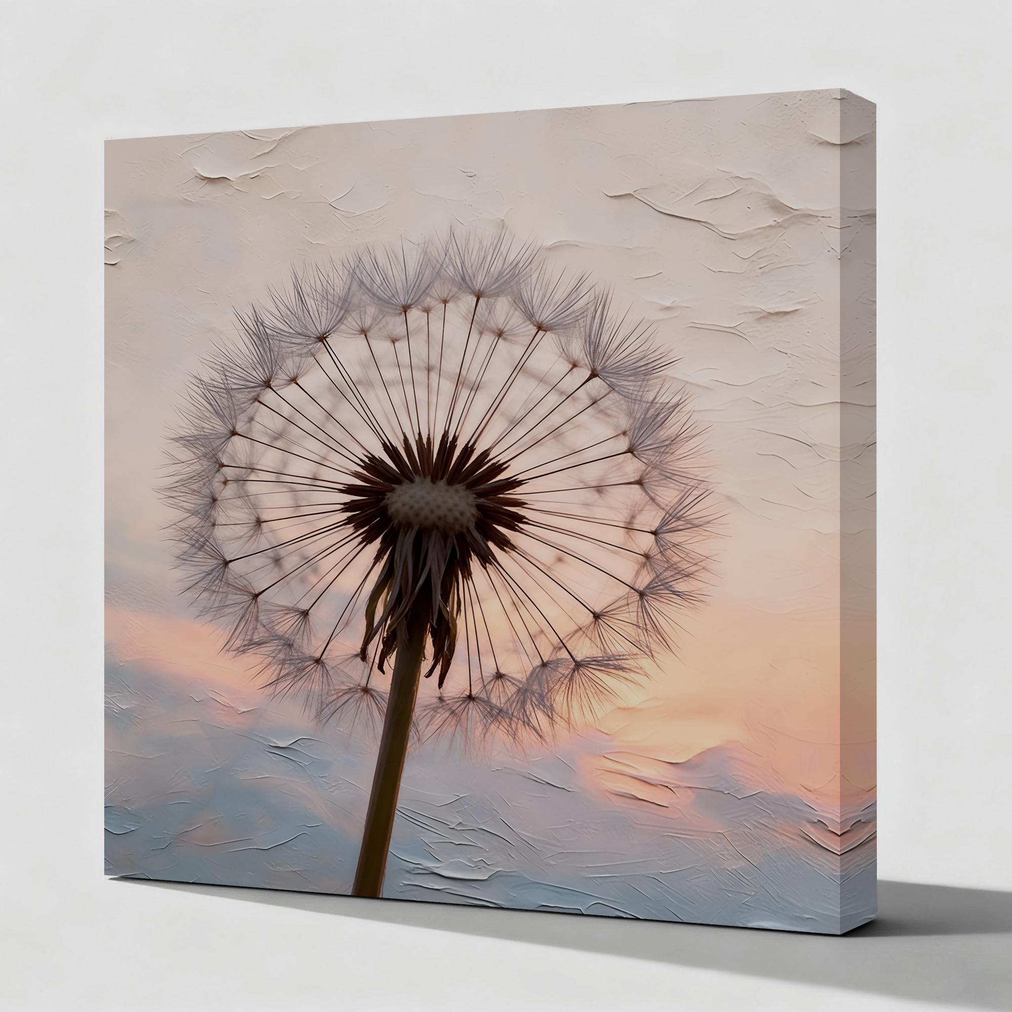 Sunset and elegant dandelions in full bloom - View 2