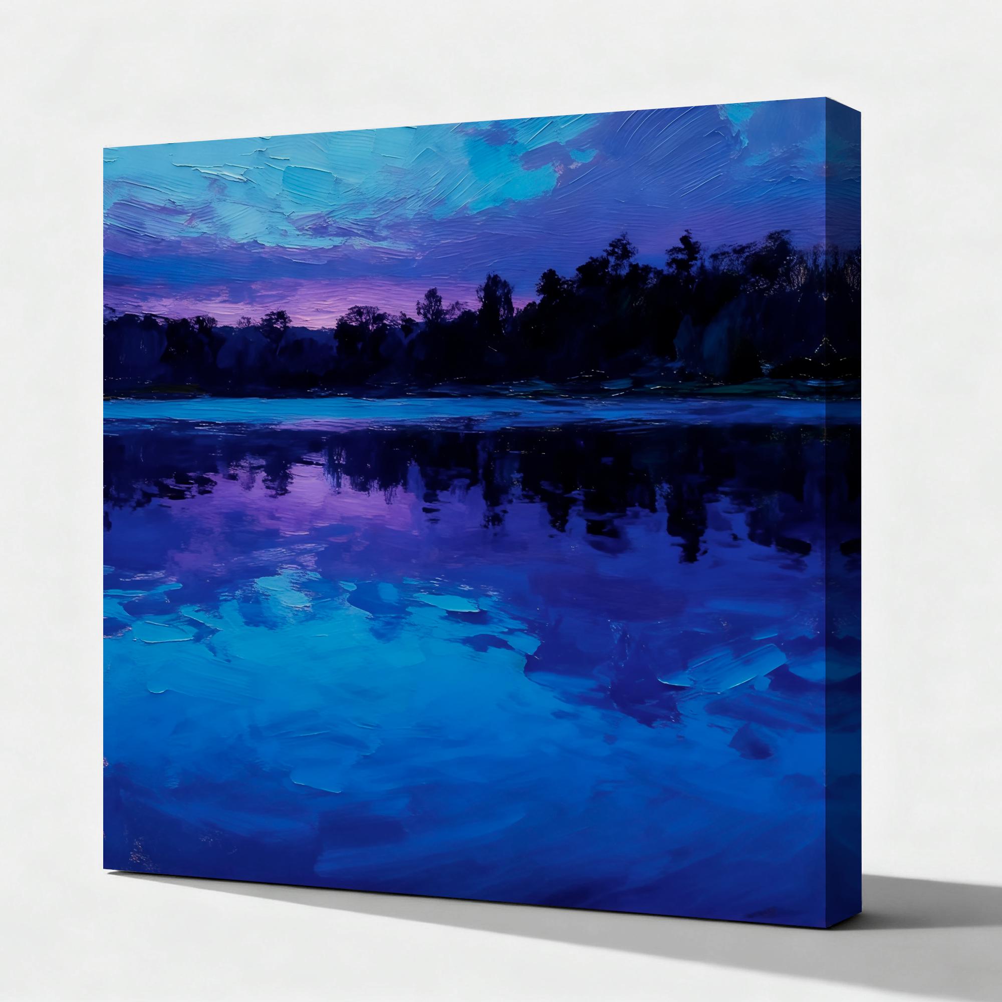 An elegant oil painting of a lake at dusk - View 2