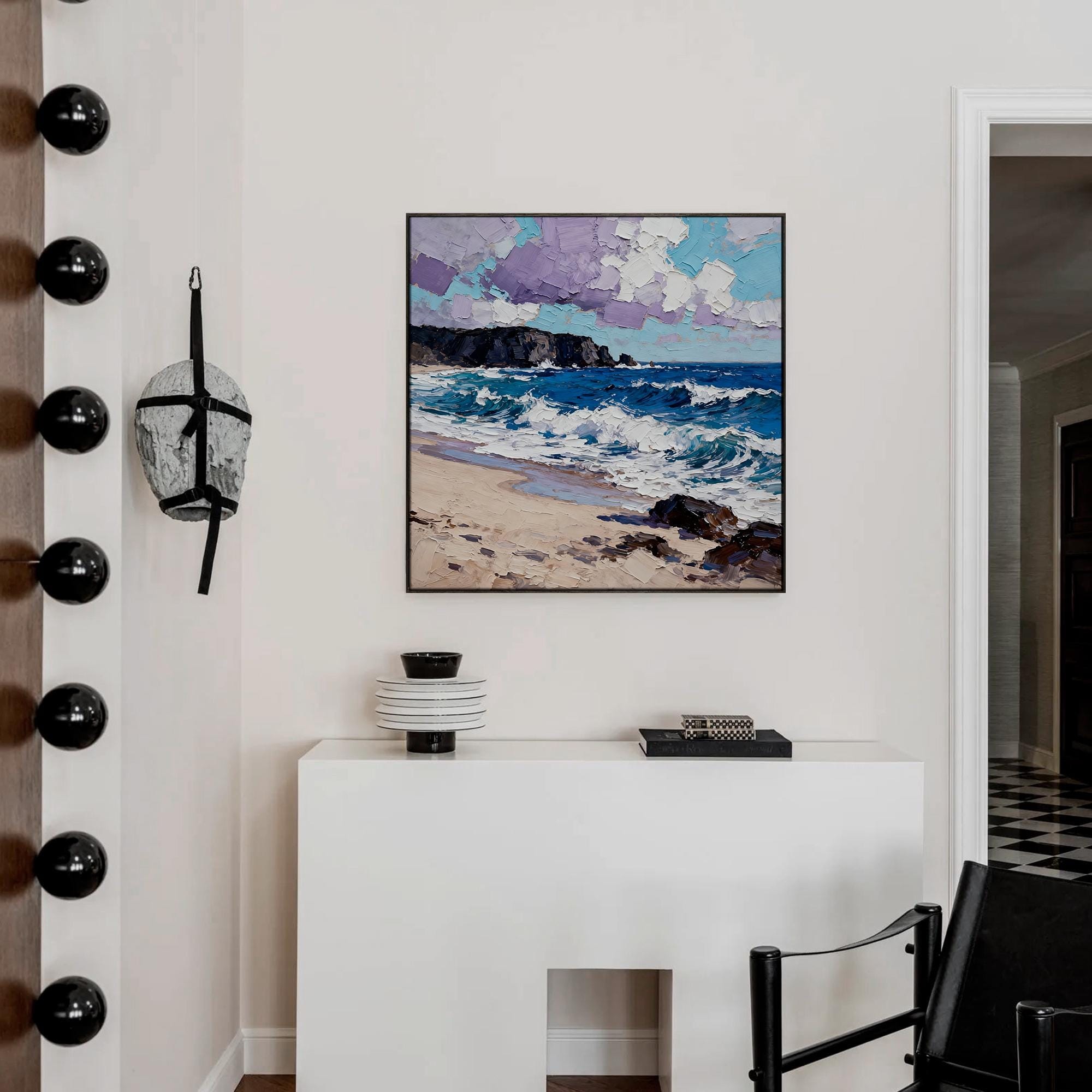 Textured blue beach seascape oil painting - View 5