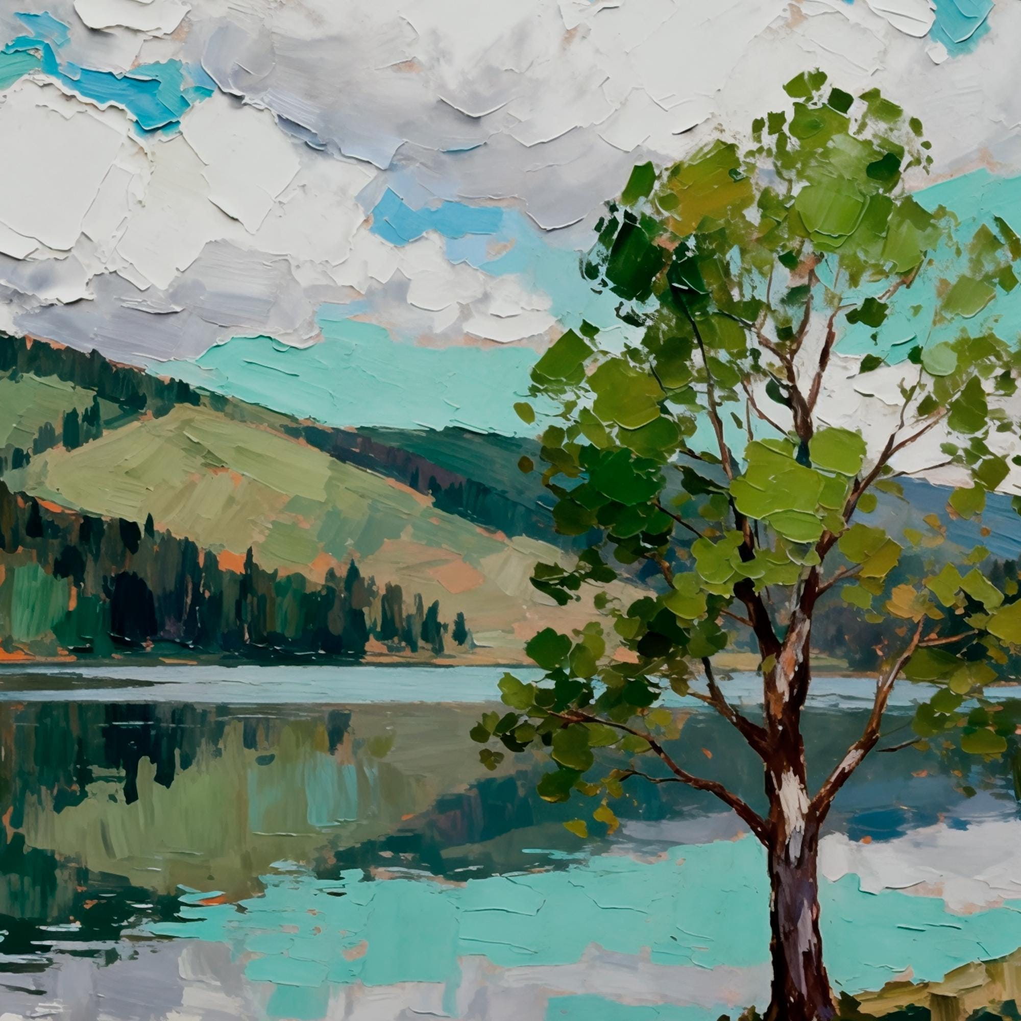 Tranquil natural reflection landscape painting - View 3
