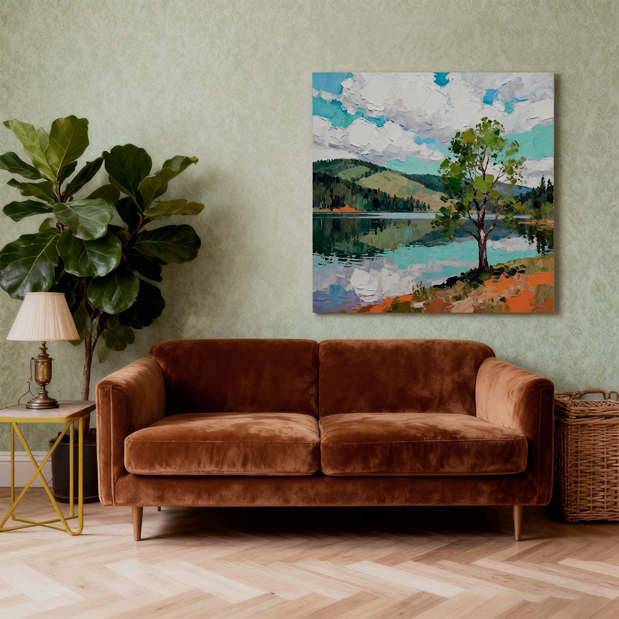 Tranquil natural reflection landscape painting - View 6